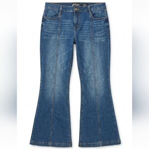 Girl-ish Low Rise Flare Jeans Blue Size 17/33 Pintuck Seam Front Y2K
